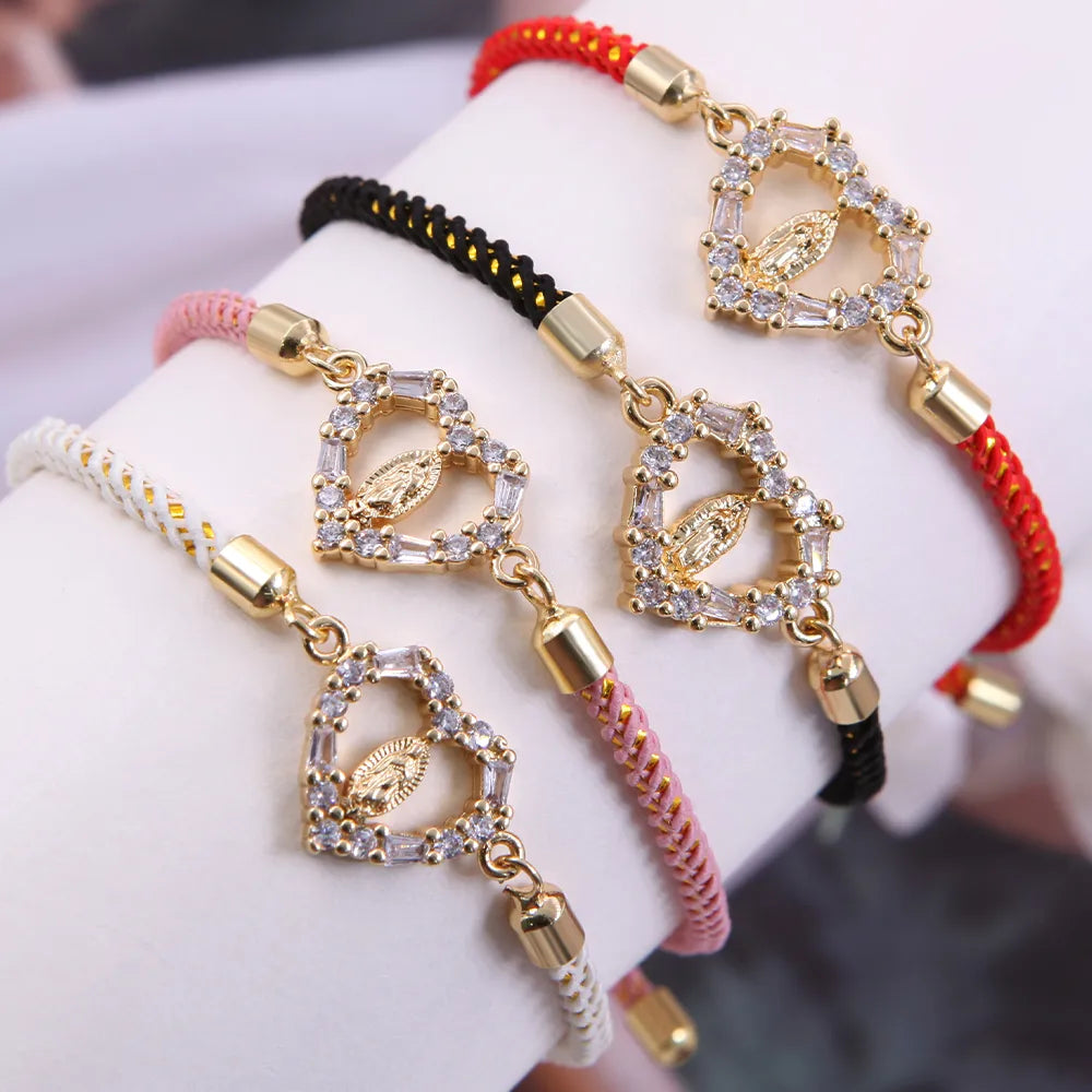 leather cuff bracelets for women-Copper 18K Gold Plated Heart Shape Zircon Bracelets