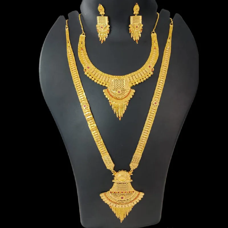 wedding necklaces for women-Pari Art Jewellery Forming Gold Double Necklace Set