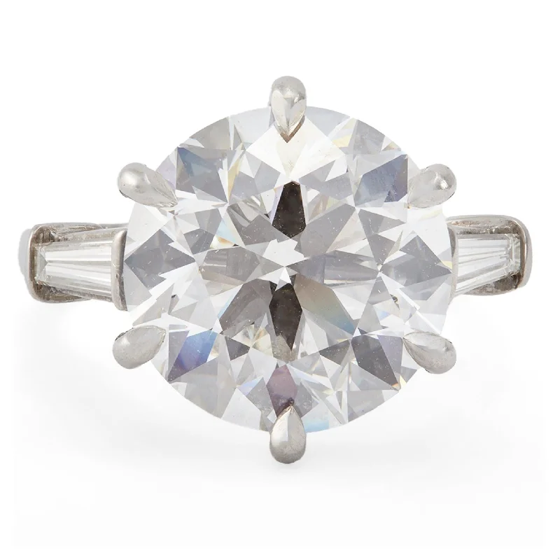 birthstone rings for women-Mid Century GIA 9.01 Carat Round Brilliant Cut Diamond Platinum Ring