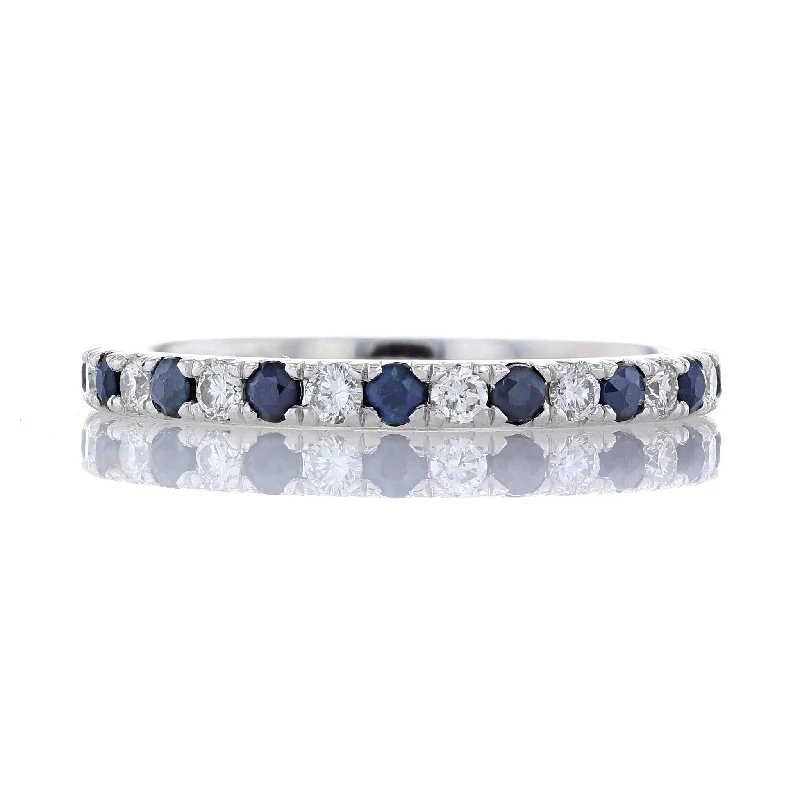 engagement rings with side stones for women-Sapphire and Diamond Eternity Wedding Band