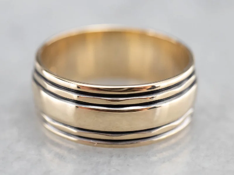 antique-style engagement rings for women-Striped Gold Wedding Band Ring