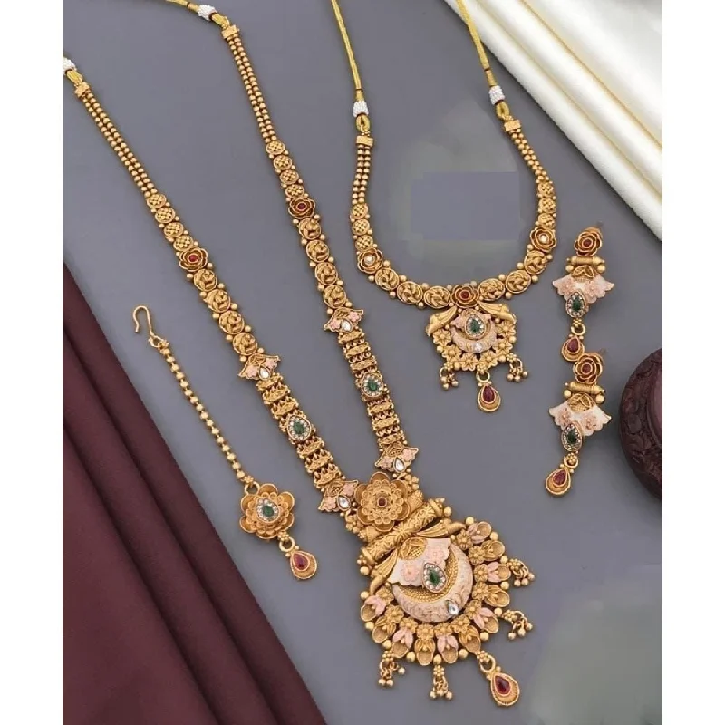 diamond cross necklaces for women-Akruti Collection Gold Plated Pota Stone Matte Finish Necklace Combo