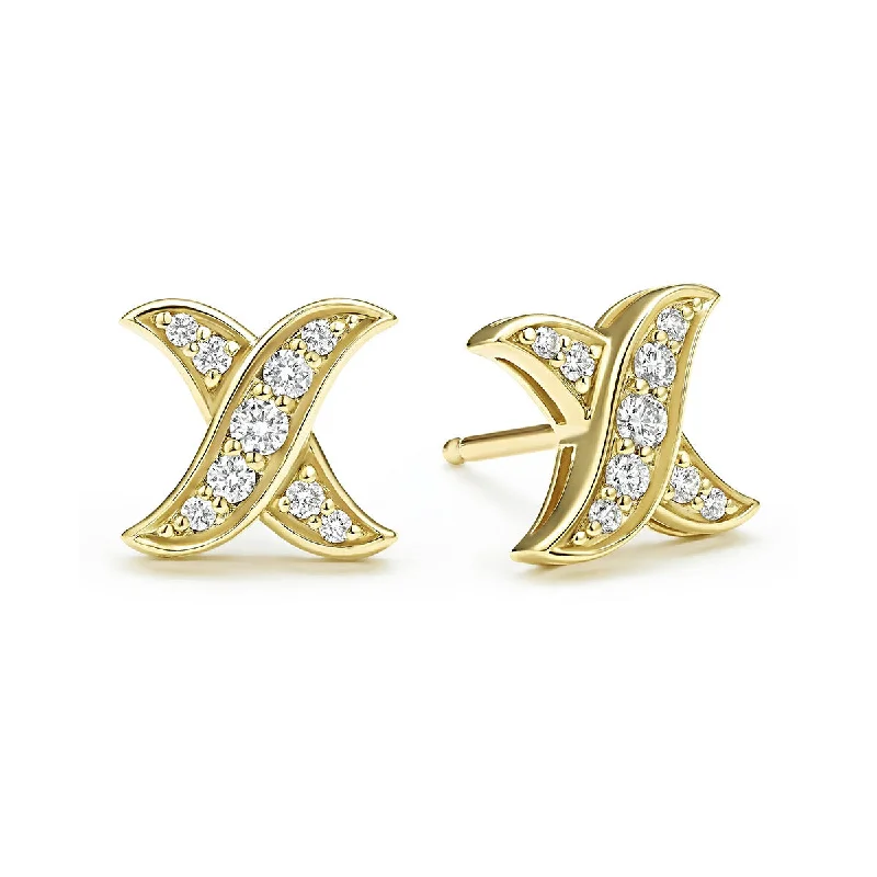 fashion earrings for women-18K Gold X Diamond Stud Earrings