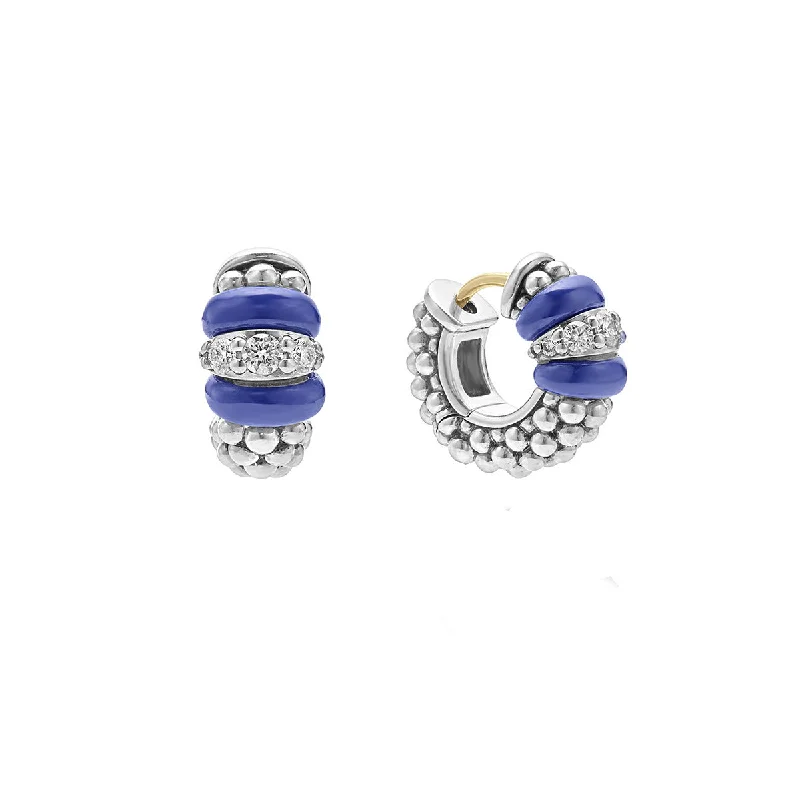 hoop earrings for women-Ceramic Diamond Huggie Earrings