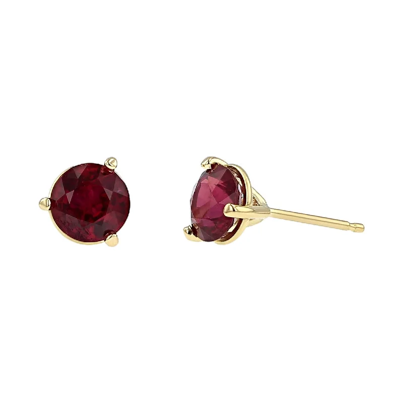 gold dangle earrings for women-18K Yellow Gold 3-Prong Ruby Stud Earrings