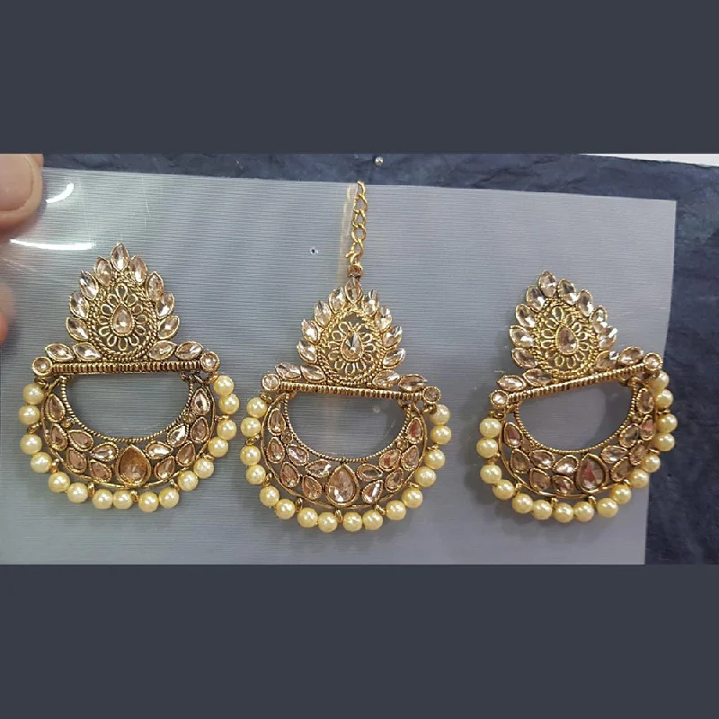 gold plated stud earrings for women-Shreeji Gold Plated Earrings With Mangtikka