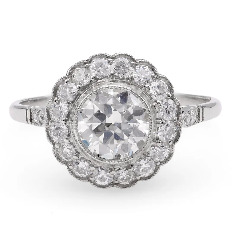 adjustable engagement rings for women-Art Deco Inspired 1.01 Carat Diamond Platinum Cluster Ring