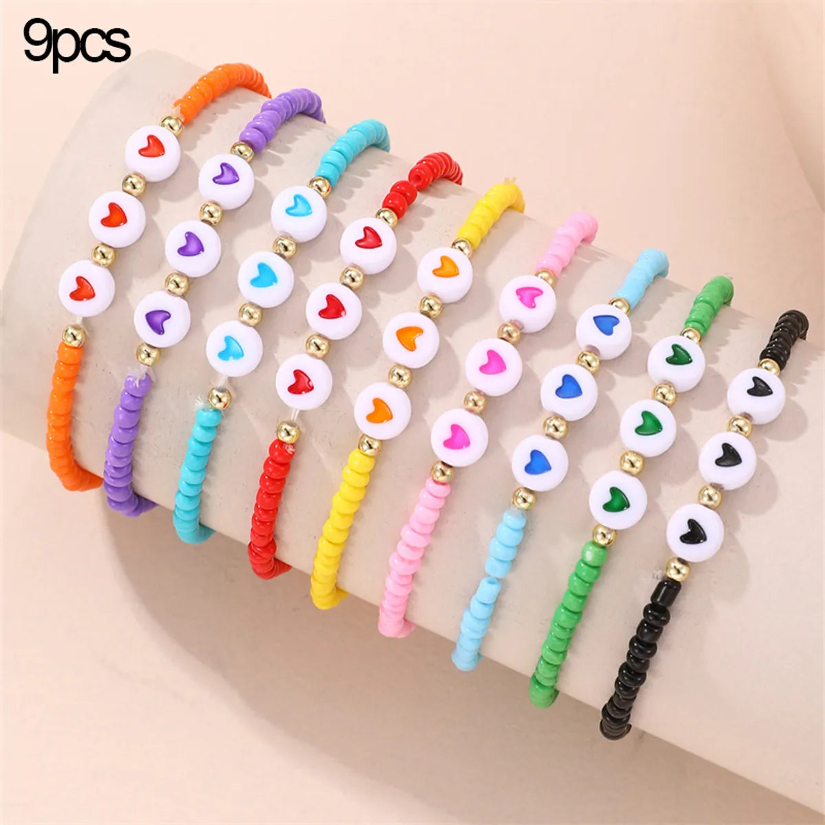 high-quality bracelets for women-Cute Sweet Heart Shape Plastic Beaded Women's Bracelets