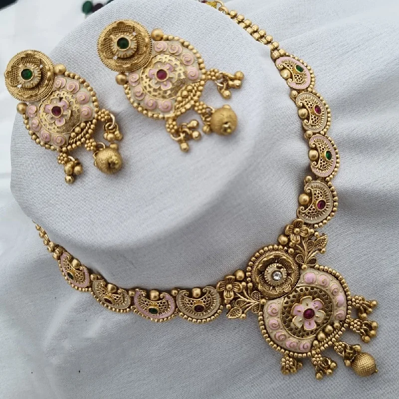 wedding necklaces for women-Lucentarts Jewellery Gold Plated Meenakari Necklace Set