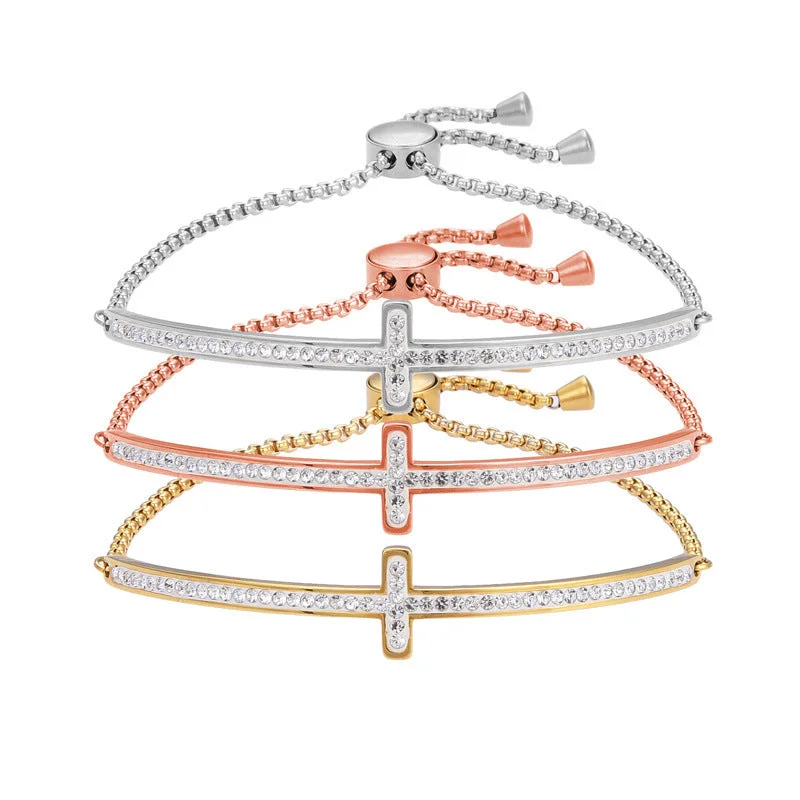 birthstone bracelets for women-Elegant Lady Cross Stainless Steel Plating Inlay Zircon Bracelets