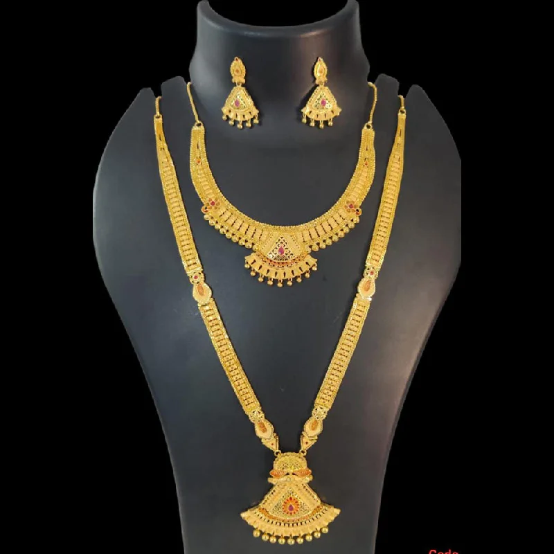 emerald necklaces for women-Pari Art Jewellery Forming Gold Double Necklace Set