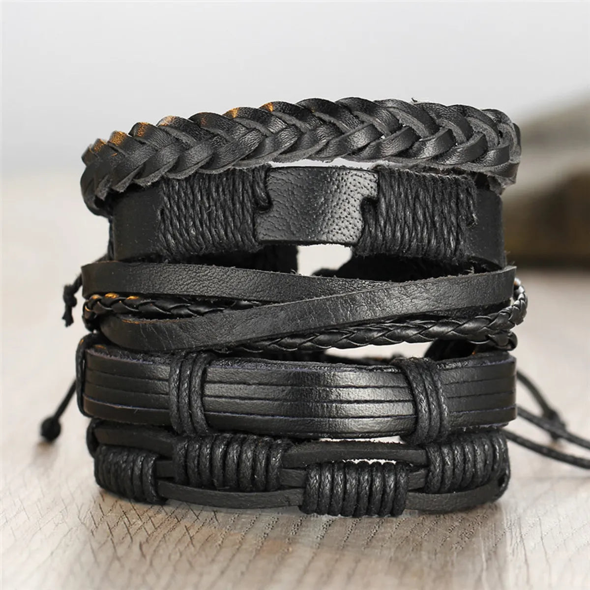 gold bangles for women-Fashion New 5-layer Black Men's Leather Retro Punk Style Bracelet Wholesale