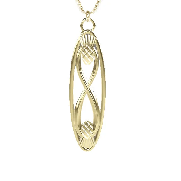 religious necklaces for women-CELTIC INFINITY THISTLE LONG OVAL NECKLACE