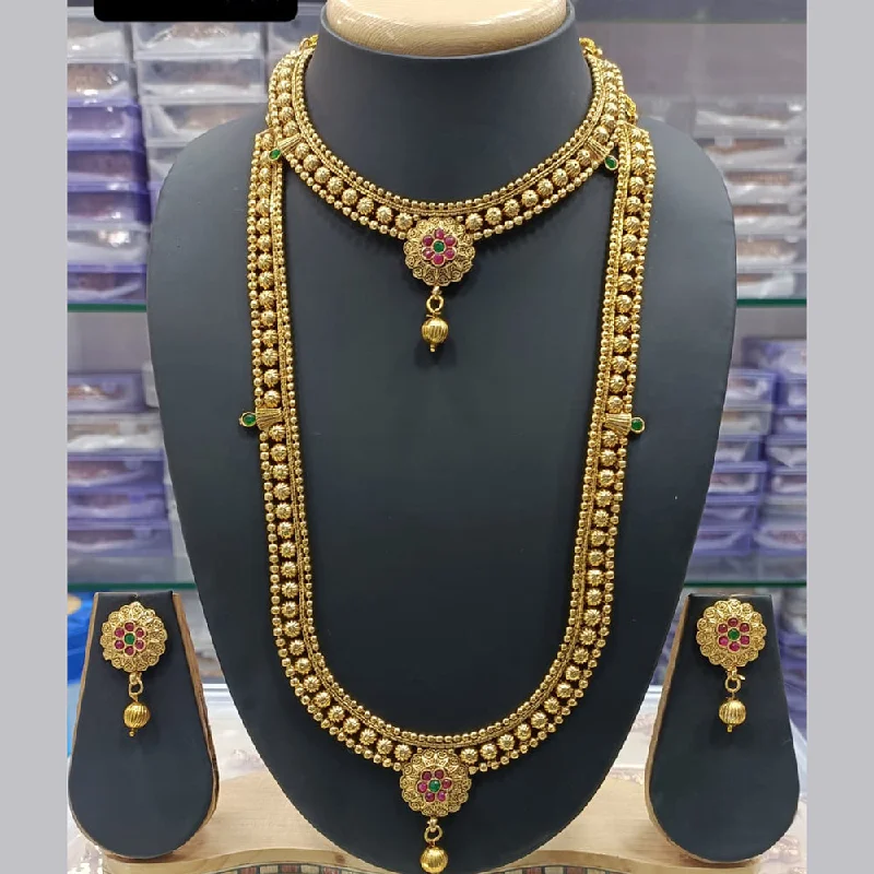 classic pearl necklaces for women-Manisha Jewellery Gold Plated Pota Stone Double Necklace Set