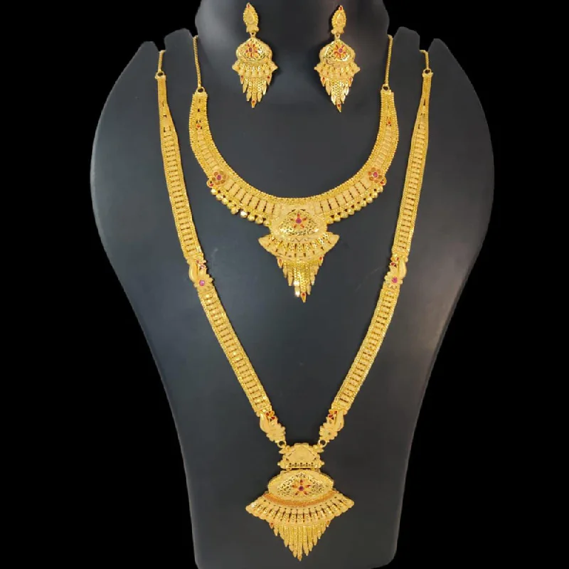 gemstone necklaces for women-Pari Art Jewellery Forming Gold Double Necklace Set