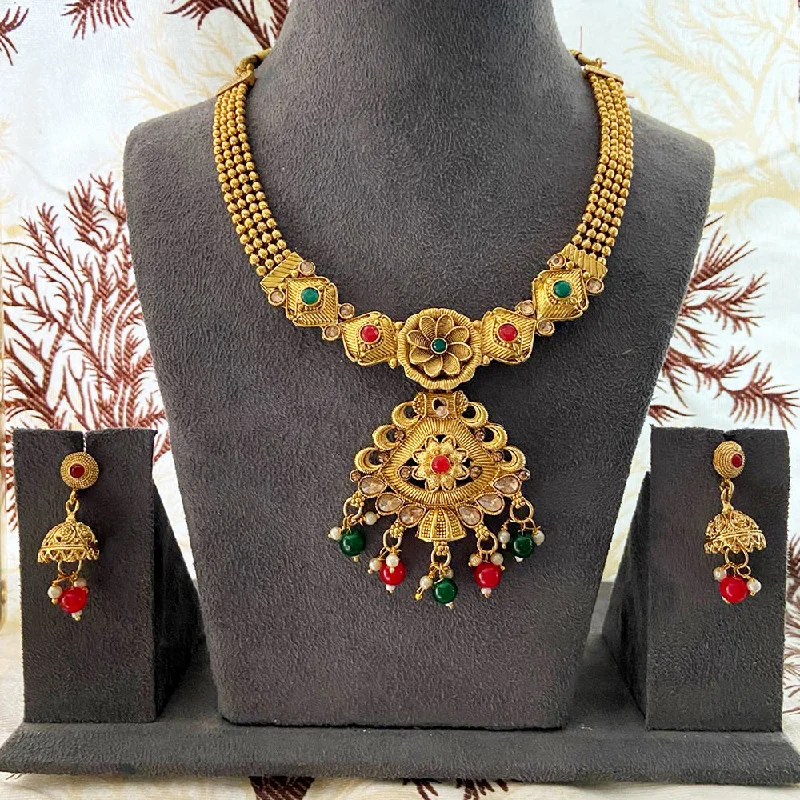 long chain necklaces for women-India Art Gold Plated Pota Stone And Beads Necklace Set