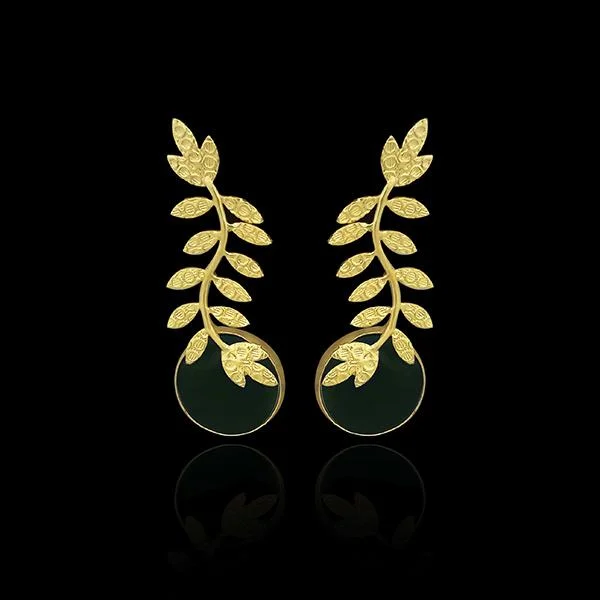 clip-on earrings for women-Kriaa Gold Plated Resin Stone Leaf Design Dangler Earrings - 1313101G