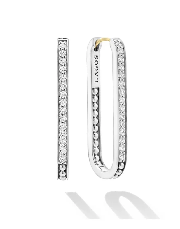 sterling silver earrings for women-Caviar Spark 0.59Ct Diamond Linear Hoop Earrings in Sterling Silver