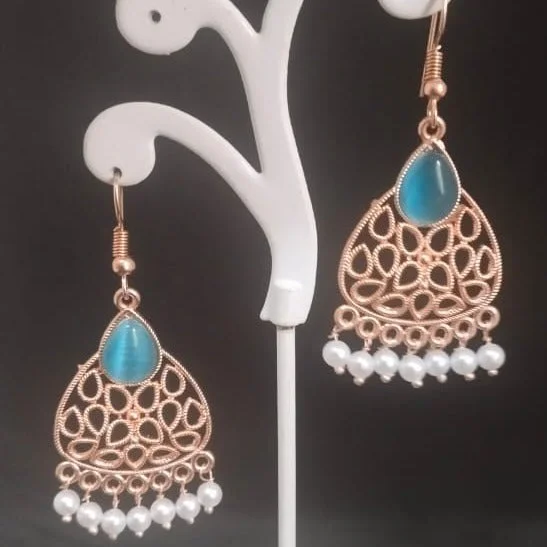 sapphire earrings for women-Tahura Rose Gold Plated Dangler Earrings