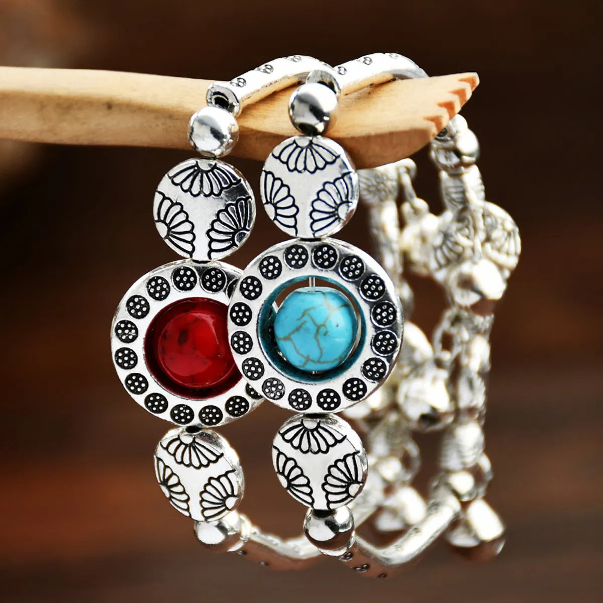 modern bracelets for women-1 Piece Ethnic Style Bell Alloy Turquoise Plating Women's Bracelets