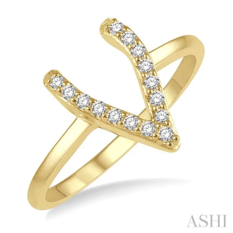 ruby rings for women-1/8 Ctw Wishbone Round Cut Diamond Petite Ring in 10K Yellow Gold