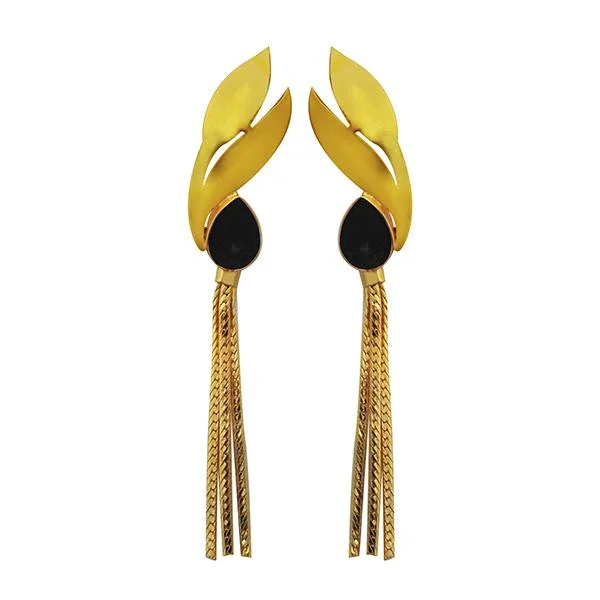 antique earrings for women-Kriaa Black Resin Stone Gold Plated Dangler Earrings - 1313107C