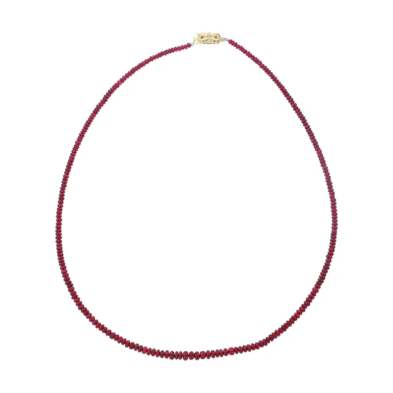 wedding necklace sets for women-14K Yellow Gold Graduated Beaded Ruby Necklace