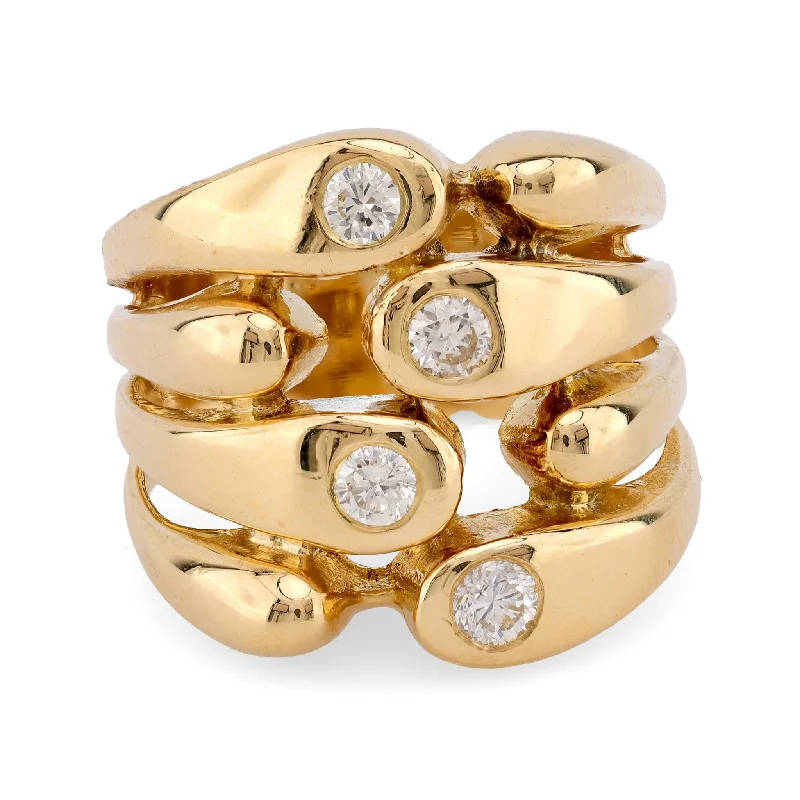 thin rings for women-Vintage Diamond 18K Yellow Gold Ring