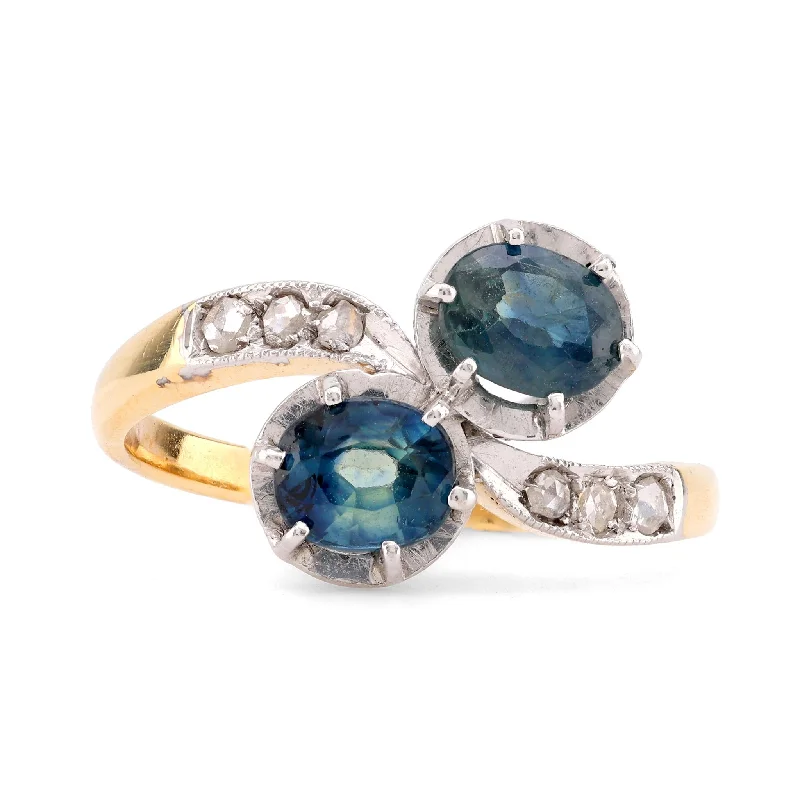 promise rings for women-Edwardian Sapphire Diamond 18K Yellow Gold Toi Et Moi Ring