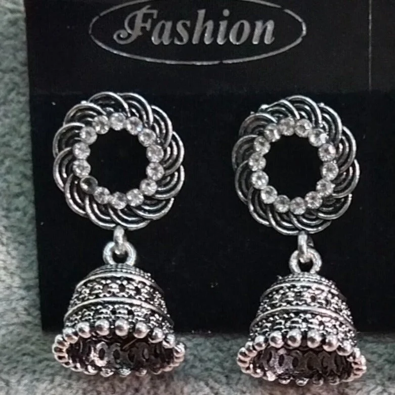 round stud earrings for women-Tahura Oxidised Plated Jhumki Earrings