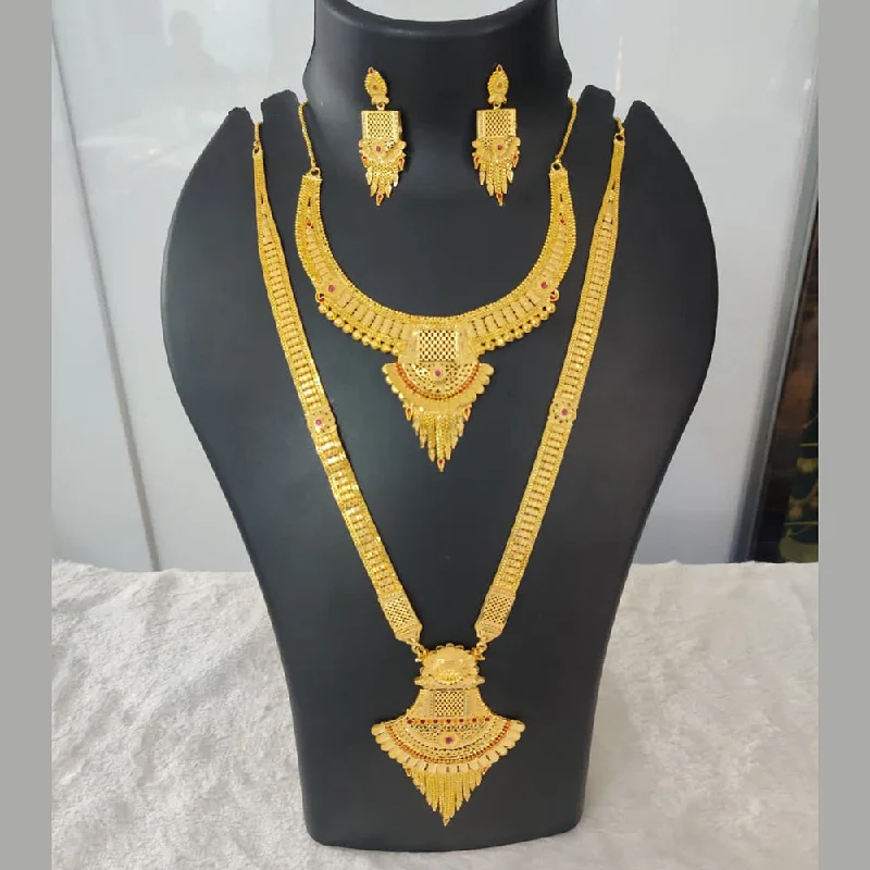 trendy gold necklaces for women-Pari Art Jewellery Forming Gold Double Necklace Set