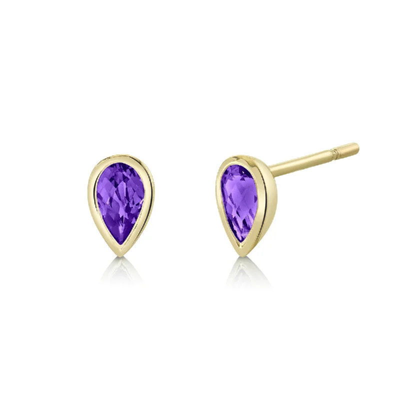 teardrop earrings for women-Pear Checkerboard-cut Amethyst Stud Earrings