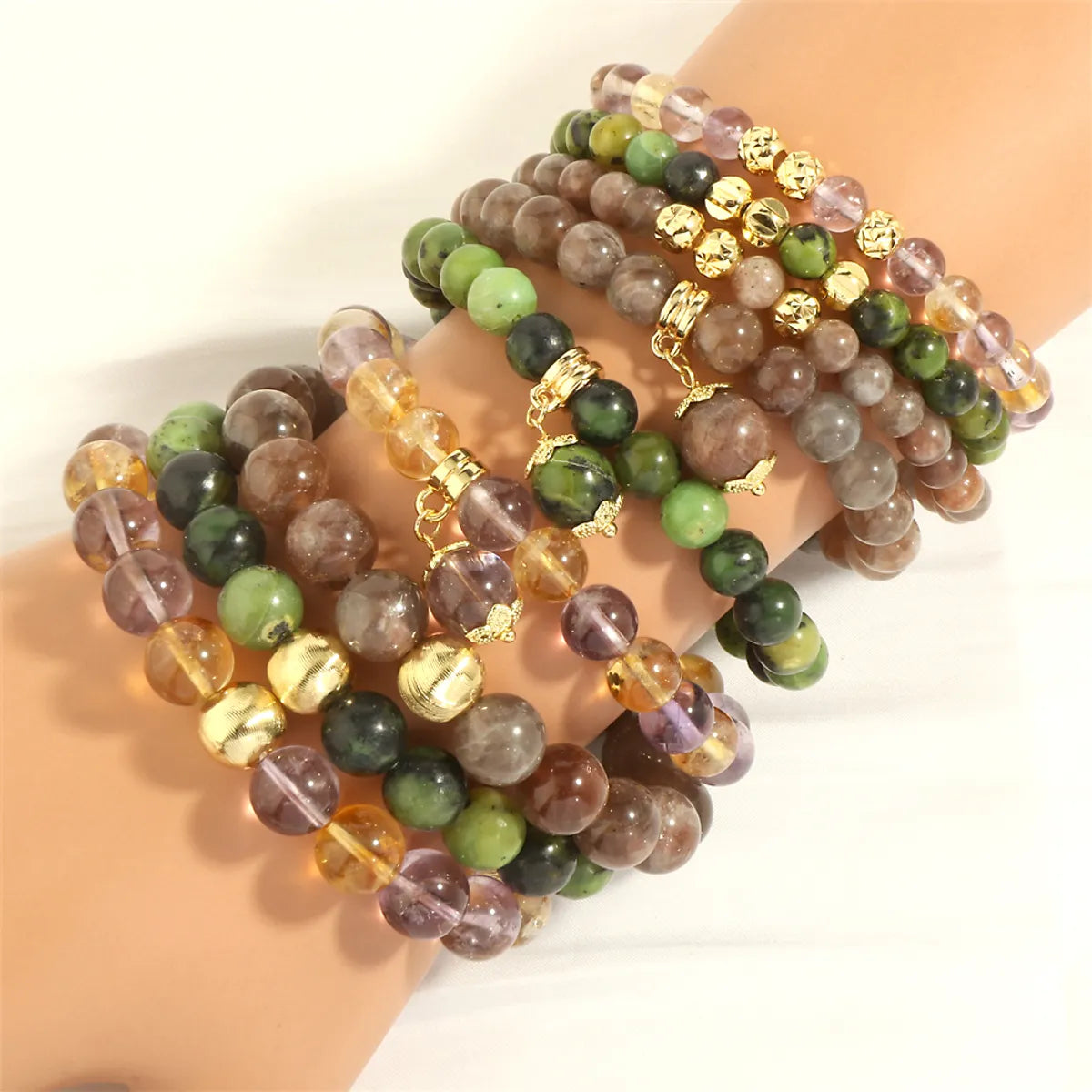 tennis bracelets for women-Retro Bohemian Round Artificial Gemstones Beaded Plating 18k Gold Plated Women's Bracelets