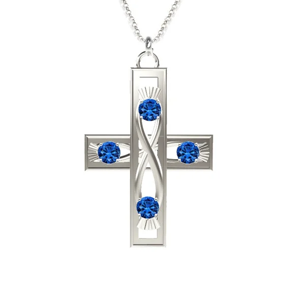 twisted necklaces for women-Celtic Infinity Thistle Cross Necklace with Sapphire