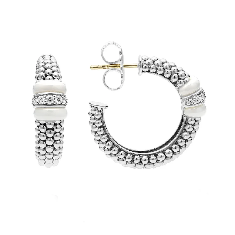 stud earrings for women-Ceramic Caviar Diamond Hoop Earrings