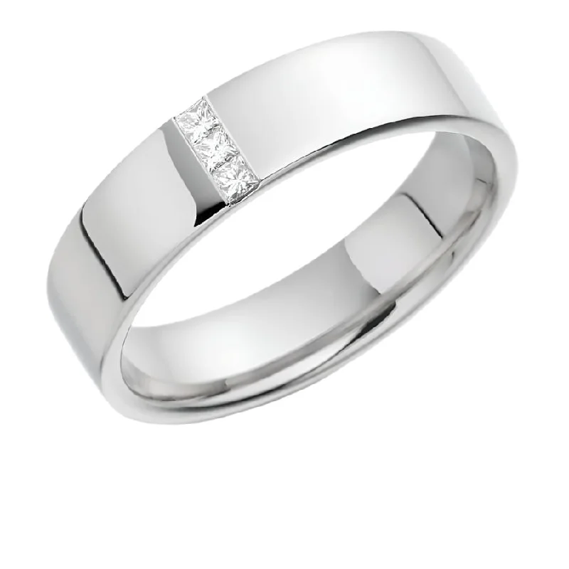 stackable engagement rings for women-18ct White Gold 6mm Diamond Set Flat Court Wedding Band