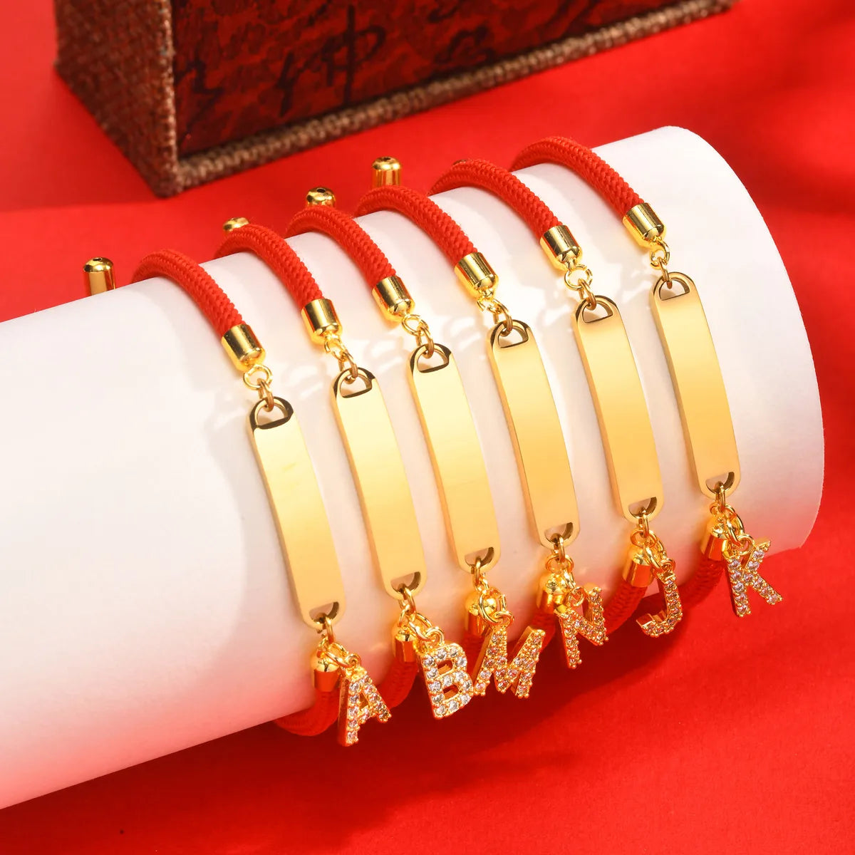 leather bangles for women-304 Stainless Steel Nylon Copper 18K Gold Plated Inlay Letter Zircon Bracelets