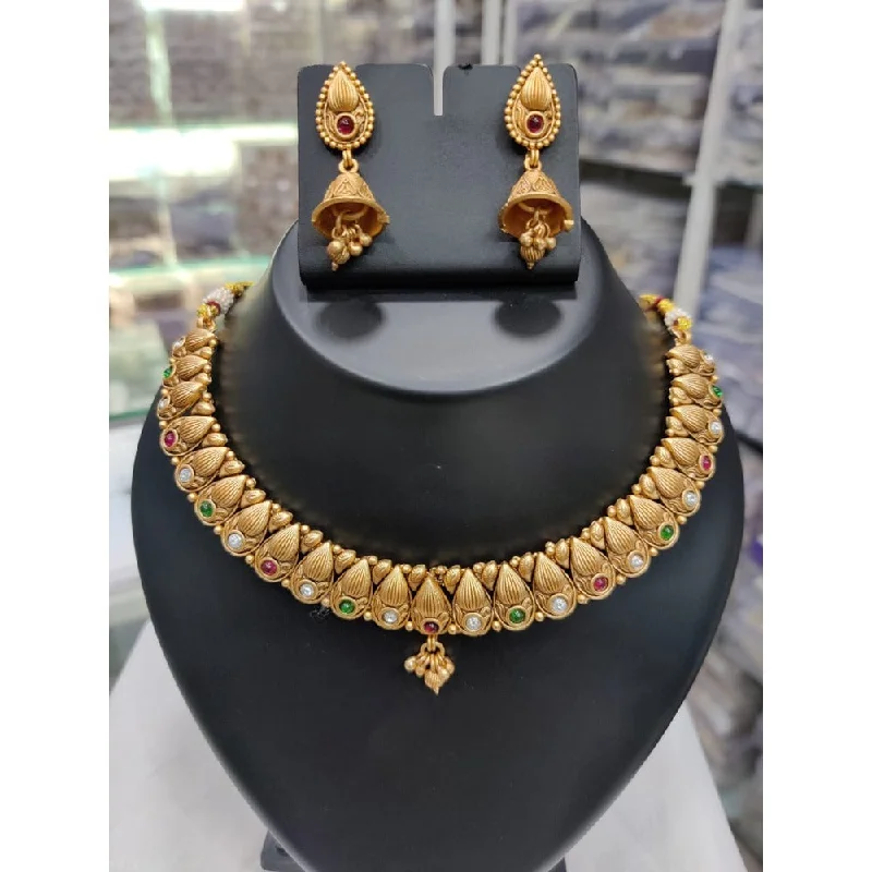 custom necklaces for women-Akruti Collection Gold Plated Pota Stone Matte Finish Necklace Set