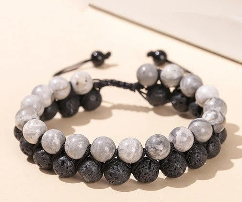 Natural Map Stone Volcanic Rock Woven Double-Layer Bracelet