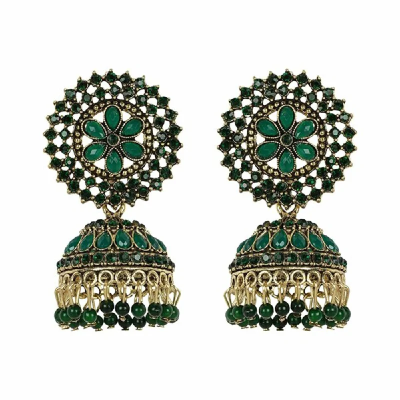 layered earrings for women-Subhag Alankar Green Attractive Kundan earrings For Girls and Women