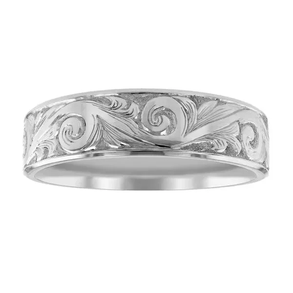 wedding bands and engagement rings for women-Intricate Scroll Engraved Wedding Band