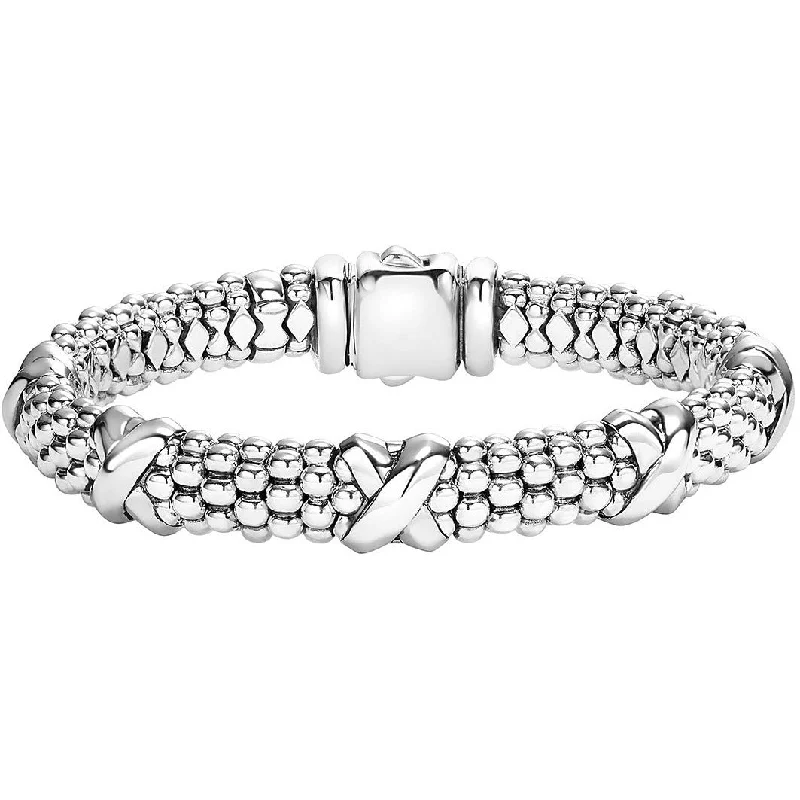 statement bracelets for women-Lagos Sterling Silver Caviar Signature Five X 9mm Bracelet