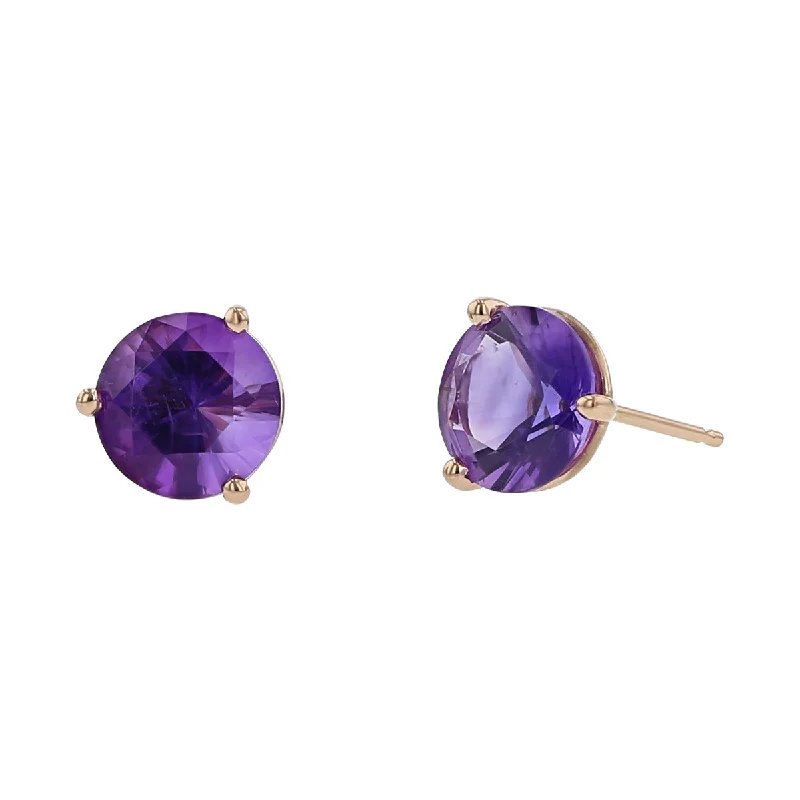 drop earrings for women-14K Rose Gold Amethyst Stud Earrings