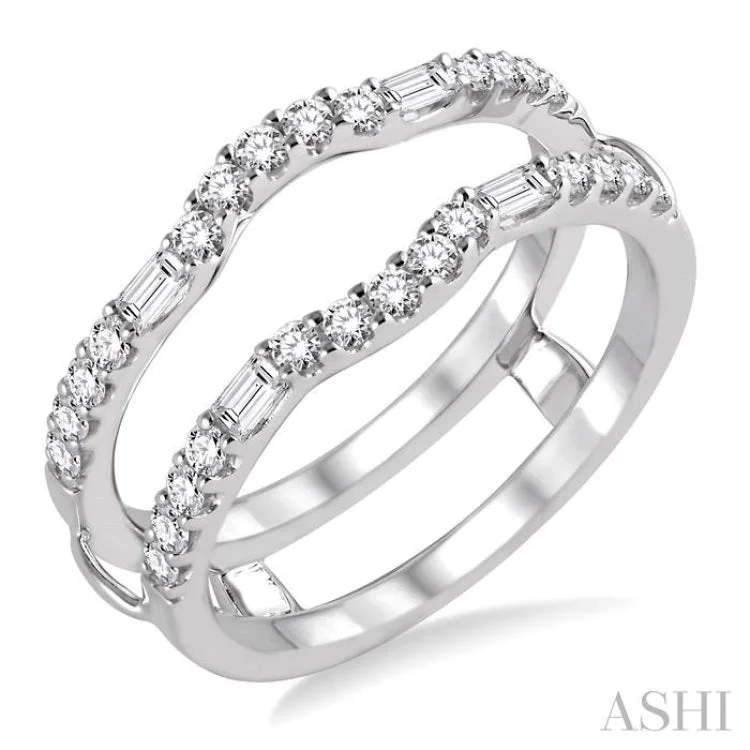 handmade rings for women-1/2 Ctw Baguette and Round Cut Diamond Insert Ring in 14K White Gold