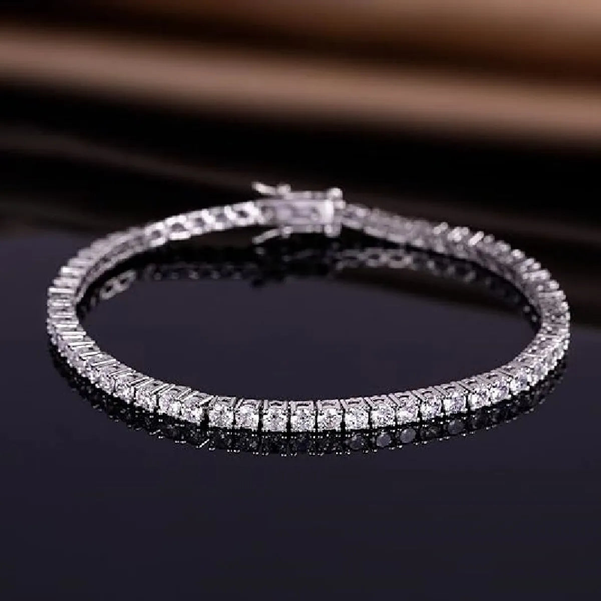 tennis bracelets for women-Casual Classic Style Round Brass 18k Gold Plated Platinum Plated Rhodium Plated Zircon Tennis Bracelet In Bulk