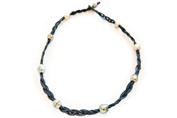 chain necklaces with pendants for women-Leather Tahitian Cultured Pearl Necklace - Assorted Leather Colors