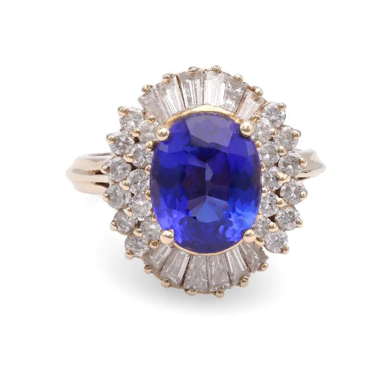 diamond cluster rings for women-Tanzanite Diamond Yellow Gold Cocktail Ring