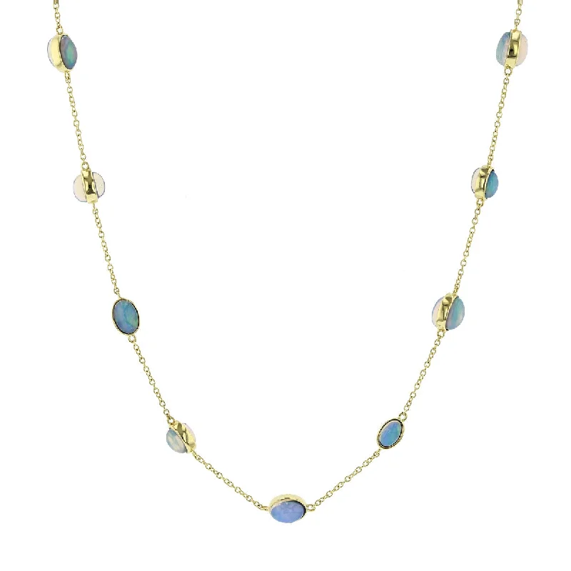 bohemian necklaces for women-18-Inch Cabochon Opal Multi Station Necklace