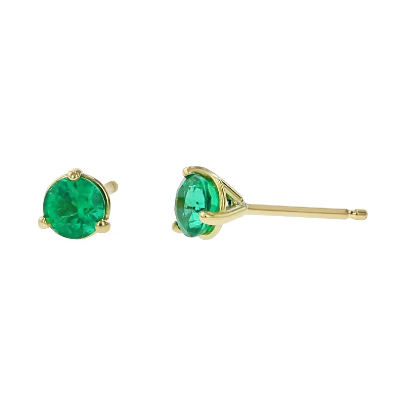 flower earrings for women-18K Yellow Gold Emerald Stud Earrings