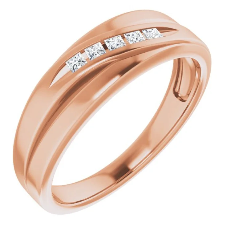 engraved engagement rings for women-14K Rose 1.75 x 1.75 mm Square 1/6 CTW Natural Diamond Wedding Band